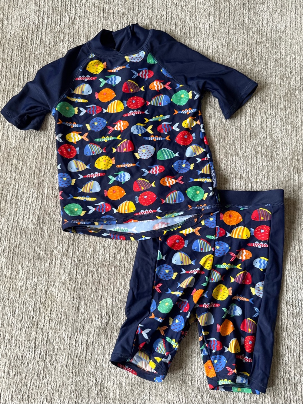 JoJo Maman Bébé Fish Print Rash Guard Swim Set Size 1–2 Years
